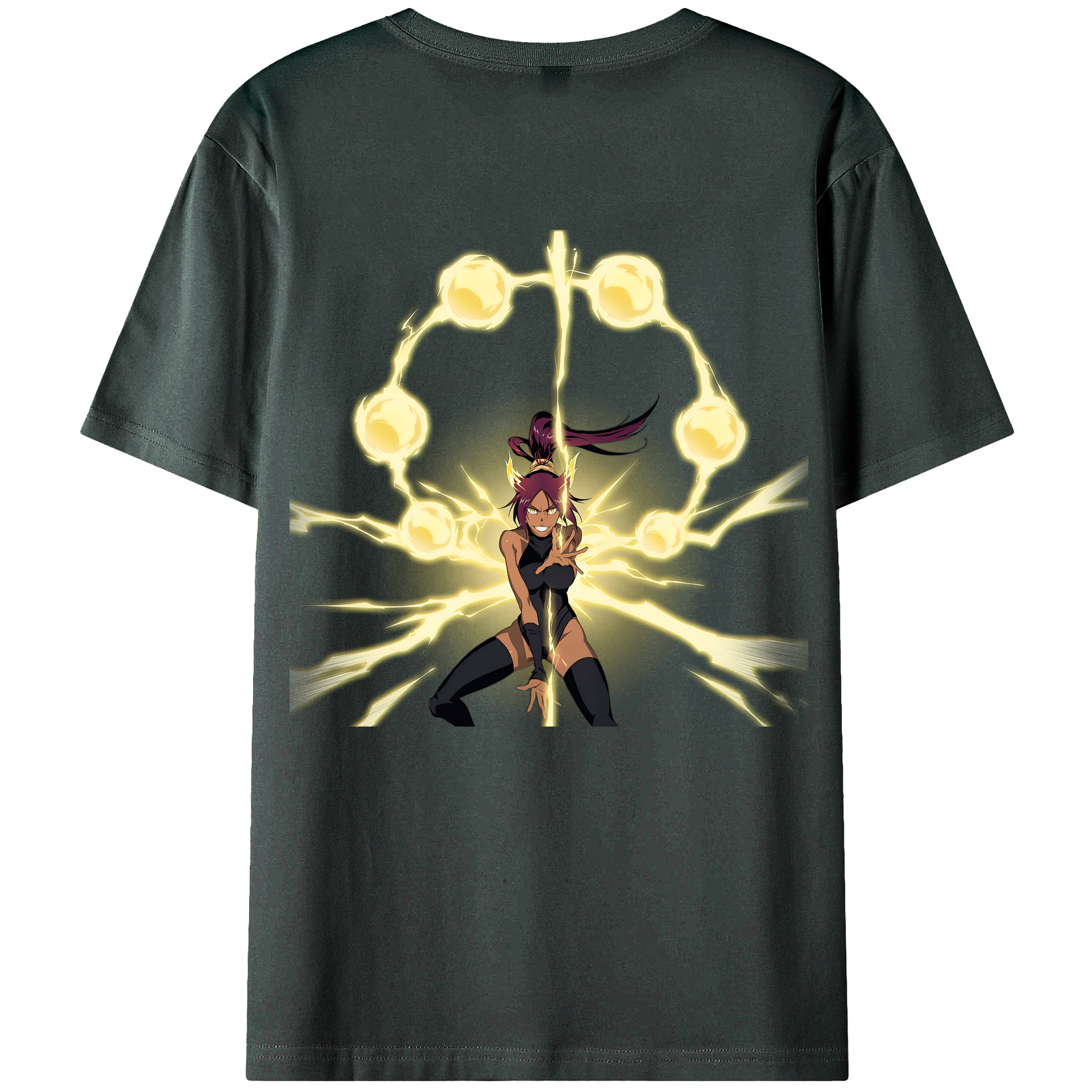 （画像用） ブリーチ 四楓院 夜一（しほういん よるいち） BLEACH Shihouin Yoruichi 綿100％ メンズ半袖Tシャツ（バックプリント） 通気性